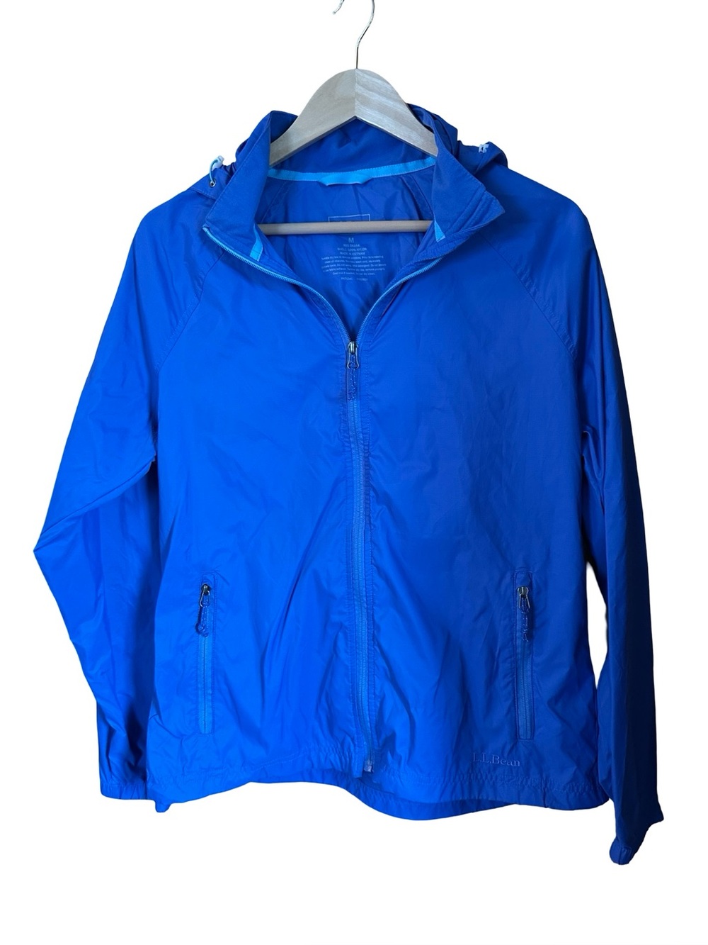 LL Bean Women's Windbreaker Rain Jacket Blue Full Zip Hooded Nylon- Size M